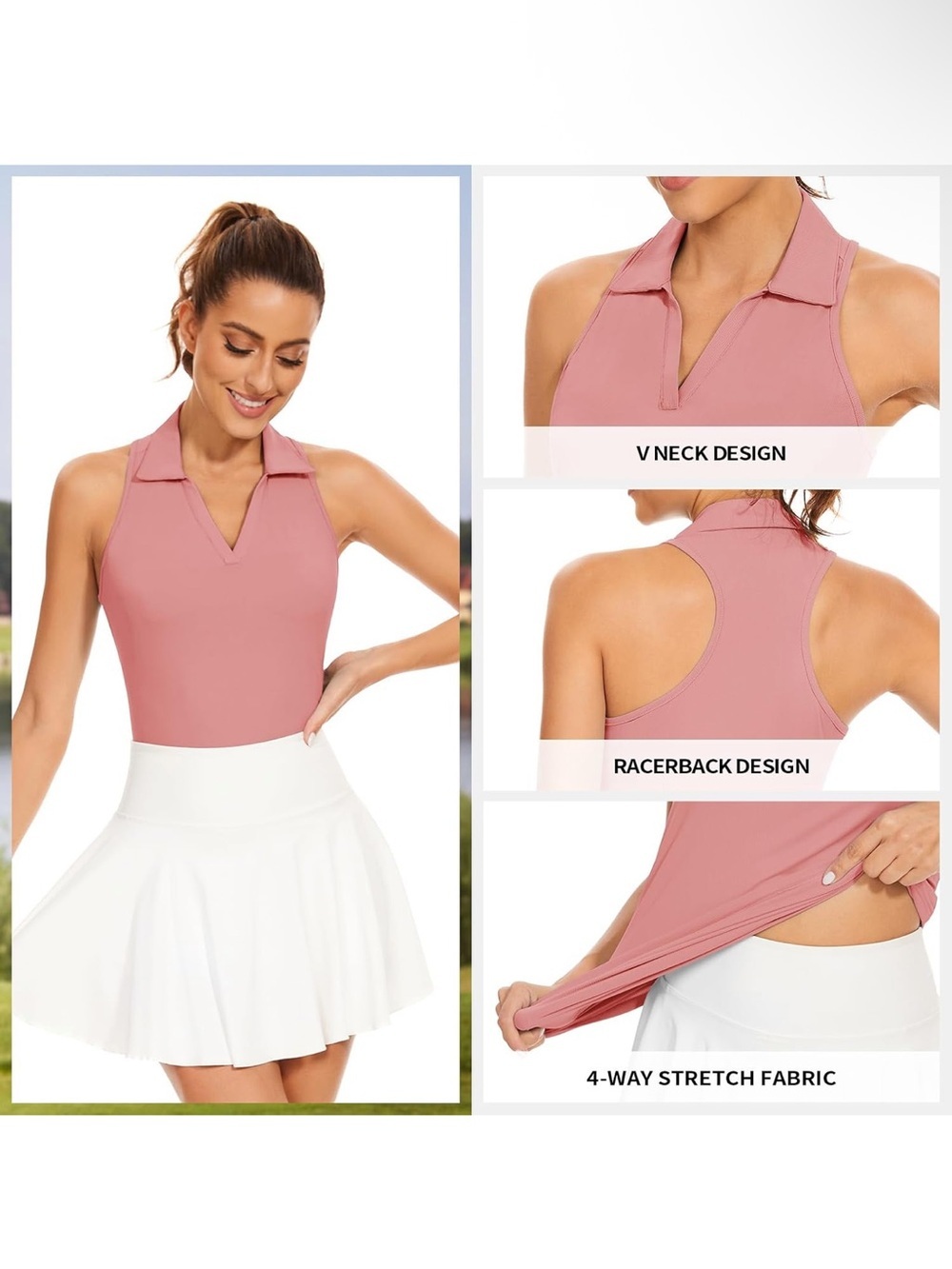 Rose Pink Sleeveless Polo V-Neck Tank Top Sz S NWOT - Picture 3 of 8